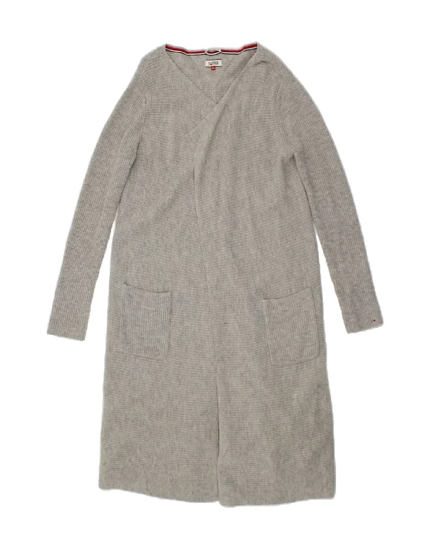 TOMMY HILFIGER Womens Longline Cardigan Sweater UK 14 Medium Grey Soft Cozy Warm