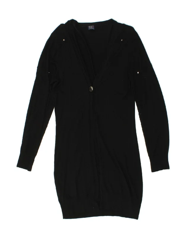 TRUSSARDI Womens Longline Cardigan Sweater UK 14 Medium Black Viscose Layered Multi-layer Single Layer TRUSSARDI Womens Longline Cardigan Sweater UK 14 Medium Black Viscose Layered Multi-layer Single Layer