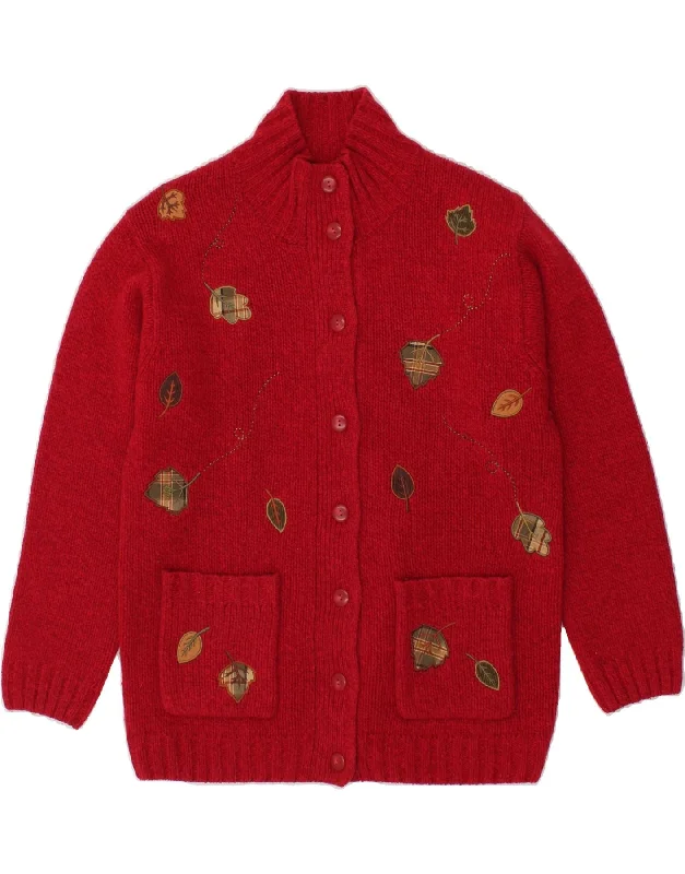 TULCHAN Womens Cardigan Sweater UK 14 Medium Red Wool Welt Pockets Slit Pockets Flap Pockets TULCHAN Womens Cardigan Sweater UK 14 Medium Red Wool Welt Pockets Slit Pockets Flap Pockets