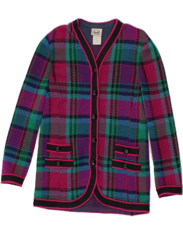 VINTAGE Womens 3/4 Sleeve Cardigan Sweater UK 10 Small Multicoloured Check