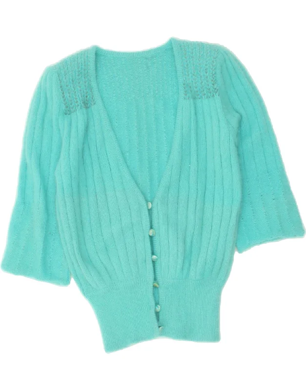 VINTAGE Womens 3/4 Sleeve Cardigan Sweater UK 12 Medium Blue