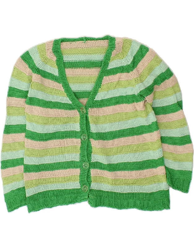 VINTAGE Womens 3/4 Sleeve Cardigan Sweater UK 14 Medium Green Striped