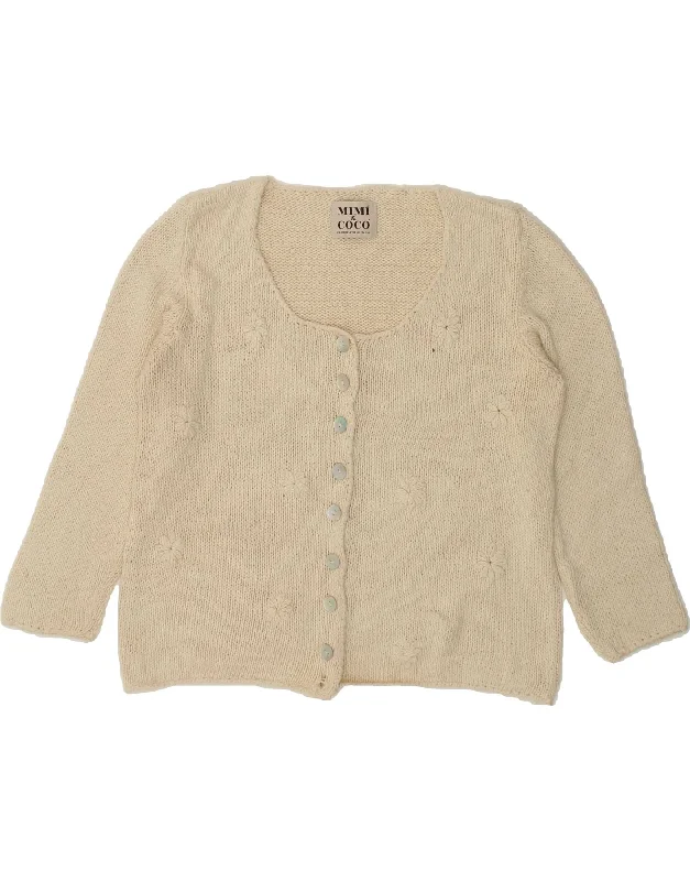 VINTAGE Womens 3/4 Sleeve Cardigan Sweater UK 16 Large Beige Bright Pastel Dark