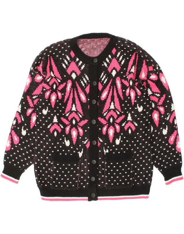 VINTAGE Womens Abstract Pattern Cardigan Sweater UK 16 Large Black Satin Fabric Silk Fabric Chiffon Fabric VINTAGE Womens Abstract Pattern Cardigan Sweater UK 16 Large Black Satin Fabric Silk Fabric Chiffon Fabric