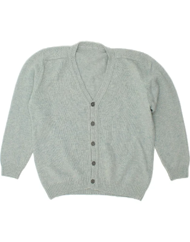 VINTAGE Womens Cardigan Sweater IT 48 XL Blue Wool Embroidered Appliqued Beaded