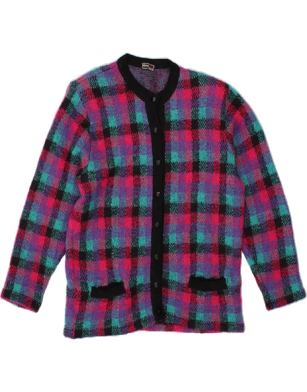 VINTAGE Womens Cardigan Sweater IT 50 XL Multicoloured Check Mohair Silk Blend Satin Velvet VINTAGE Womens Cardigan Sweater IT 50 XL Multicoloured Check Mohair Silk Blend Satin Velvet