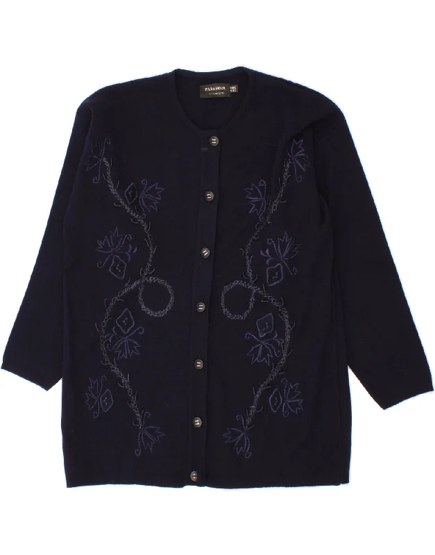 VINTAGE Womens Cardigan Sweater One Size Navy Blue Floral Acrylic Lace Blend Ribbed Blend Corduroy Blend VINTAGE Womens Cardigan Sweater One Size Navy Blue Floral Acrylic Lace Blend Ribbed Blend Corduroy Blend