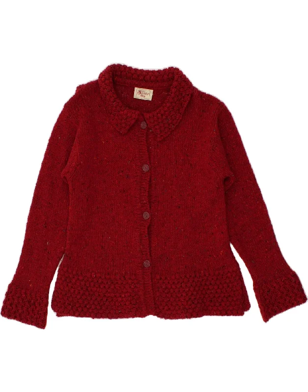 VINTAGE Womens Cardigan Sweater UK 10 Small Red Wool Toggled Drawstring Belted