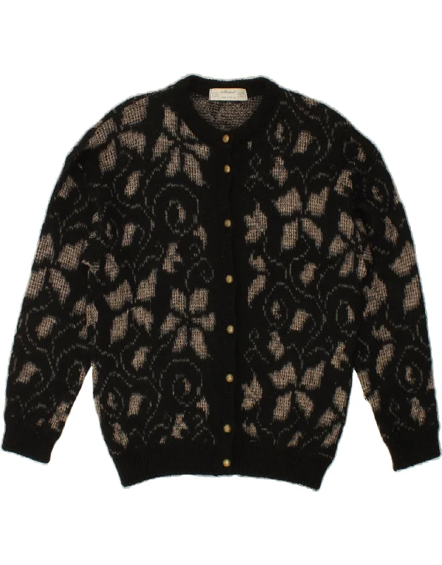 VINTAGE Womens Cardigan Sweater UK 12/14 Medium Black Floral Acrylic Mesh Cardigan Canvas Denim VINTAGE Womens Cardigan Sweater UK 12/14 Medium Black Floral Acrylic Mesh Cardigan Canvas Denim