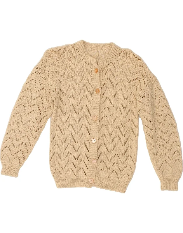 VINTAGE Womens Cardigan Sweater UK 12 Medium Beige Terry Terry Cloth Terry Knit