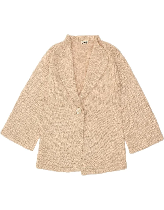 VINTAGE Womens Cardigan Sweater UK 12 Medium Beige Open Front Closed Front Wrap Front