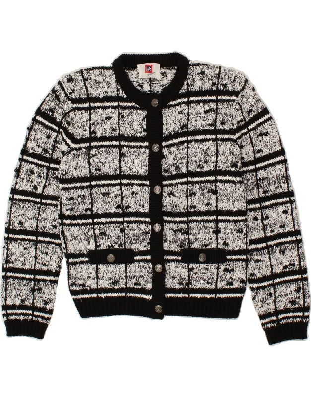 VINTAGE Womens Cardigan Sweater UK 12 Medium Black Check Acrylic Knit Fabric Woven Fabric Fleece Fabric VINTAGE Womens Cardigan Sweater UK 12 Medium Black Check Acrylic Knit Fabric Woven Fabric Fleece Fabric