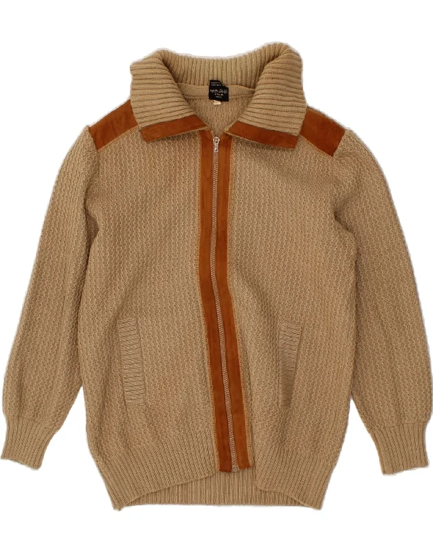 VINTAGE Womens Cardigan Sweater UK 14 Large Beige Virgin Wool Terry Blend Velvet Blend Canvas Blend VINTAGE Womens Cardigan Sweater UK 14 Large Beige Virgin Wool Terry Blend Velvet Blend Canvas Blend
