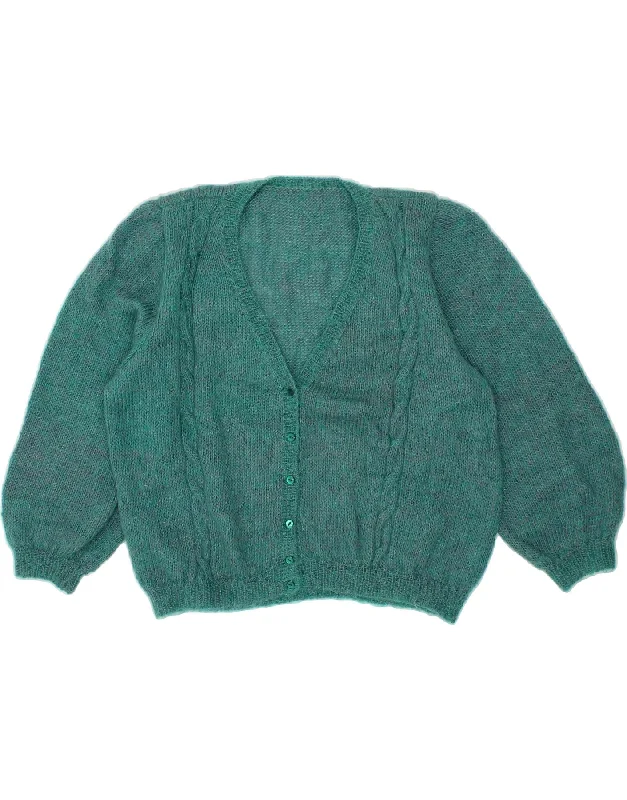 VINTAGE Womens Cardigan Sweater UK 14 Large Blue Crew Neck V-Neck Turtle Neck