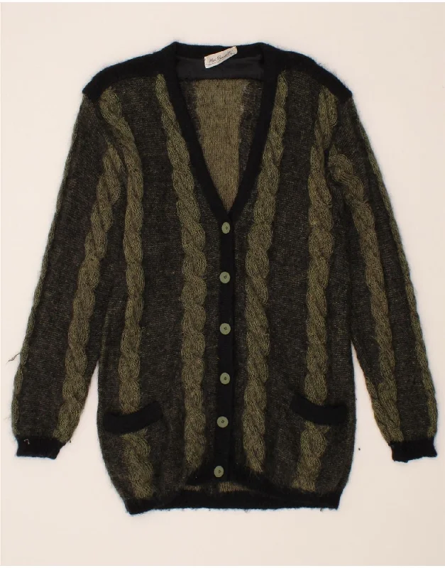 VINTAGE Womens Cardigan Sweater UK 14 Large Grey Striped Herringbone Houndstooth Plaid VINTAGE Womens Cardigan Sweater UK 14 Large Grey Striped Herringbone Houndstooth Plaid