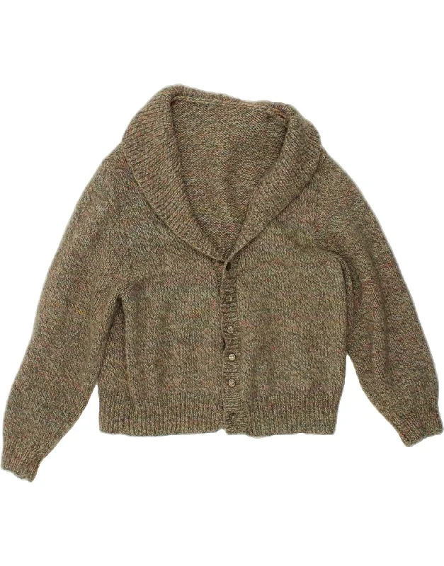 VINTAGE Womens Cardigan Sweater UK 14 Large Khaki Flecked Zippered Buttoned Snapped