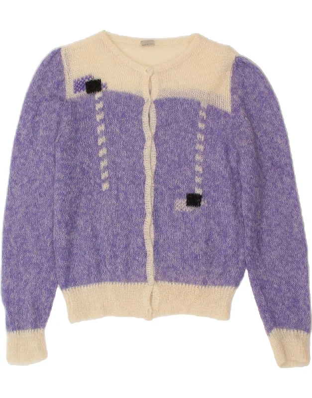 VINTAGE Womens Cardigan Sweater UK 14 Large Purple Colourblock Glossy Satin Silk