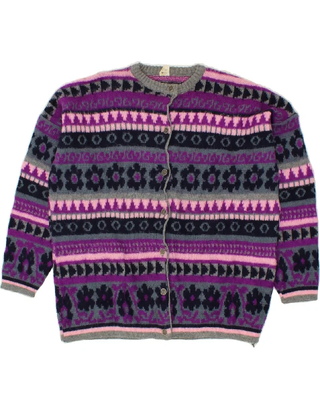 VINTAGE Womens Cardigan Sweater UK 14 Large Purple Fair Isle Acrylic Solid Color Striped Floral Print VINTAGE Womens Cardigan Sweater UK 14 Large Purple Fair Isle Acrylic Solid Color Striped Floral Print