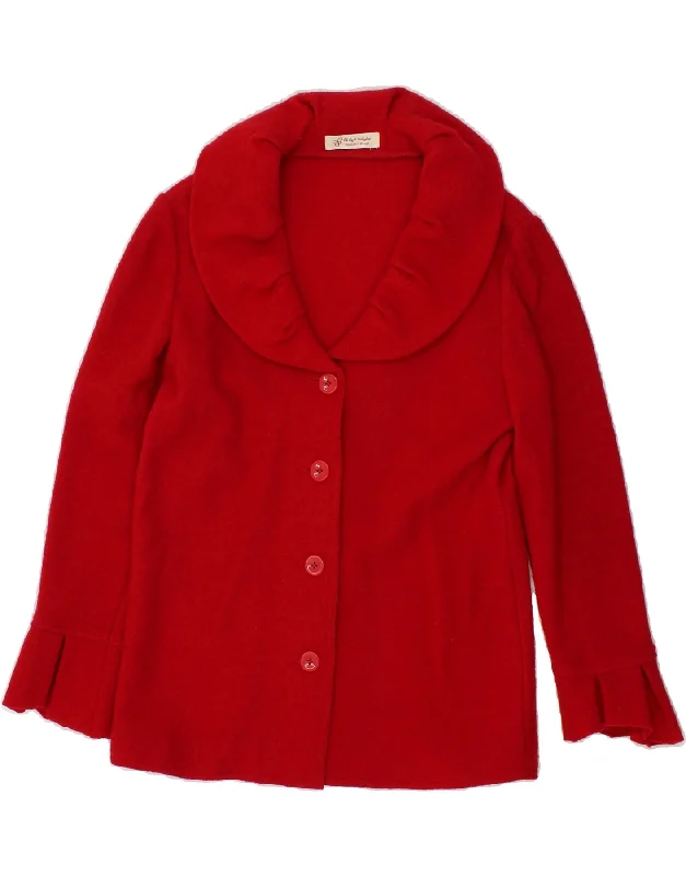VINTAGE Womens Cardigan Sweater UK 14 Large Red Wool Tailored Straight A-Line