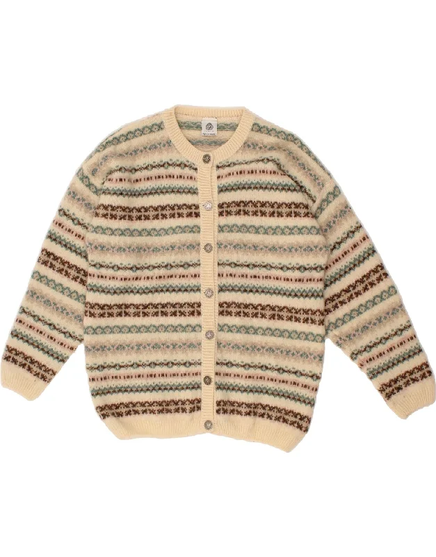 VINTAGE Womens Cardigan Sweater UK 14 Medium Beige Fair Isle Wool Cashmere Blend Cotton Blend Poly Blend VINTAGE Womens Cardigan Sweater UK 14 Medium Beige Fair Isle Wool Cashmere Blend Cotton Blend Poly Blend