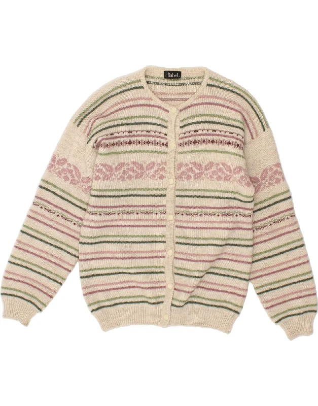 VINTAGE Womens Cardigan Sweater UK 14 Medium Beige Striped Alpaca Wool Knit Fabric Woven Fabric Fleece Fabric VINTAGE Womens Cardigan Sweater UK 14 Medium Beige Striped Alpaca Wool Knit Fabric Woven Fabric Fleece Fabric
