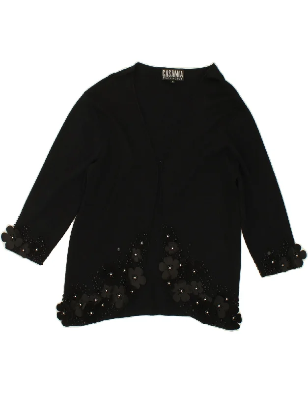 VINTAGE Womens Cardigan Sweater UK 14 Medium Black Floral Viscose Button Cardigan Zip Cardigan Pullover Cardigan VINTAGE Womens Cardigan Sweater UK 14 Medium Black Floral Viscose Button Cardigan Zip Cardigan Pullover Cardigan