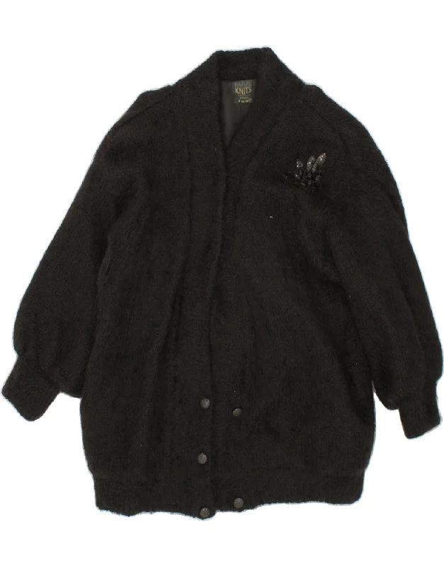 VINTAGE Womens Cardigan Sweater UK 14 Medium Black Mohair Mesh Blend Leather Blend Suede Blend VINTAGE Womens Cardigan Sweater UK 14 Medium Black Mohair Mesh Blend Leather Blend Suede Blend