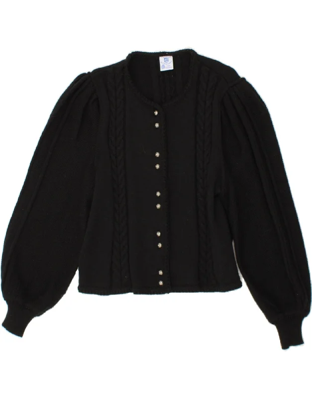 VINTAGE Womens Cardigan Sweater UK 14 Medium Black Wool Satin Fabric Silk Fabric Chiffon Fabric VINTAGE Womens Cardigan Sweater UK 14 Medium Black Wool Satin Fabric Silk Fabric Chiffon Fabric
