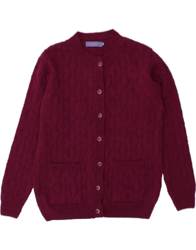 VINTAGE Womens Cardigan Sweater UK 14 Medium Burgundy Polyester