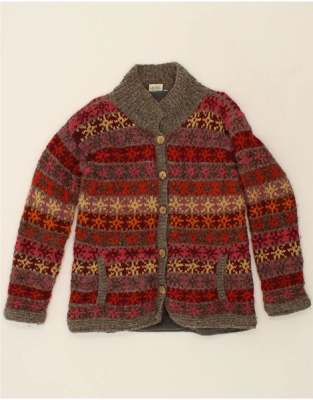 VINTAGE Womens Cardigan Sweater UK 14 Medium Multicoloured Fair Isle Wool Knit Fabric Woven Fabric Fleece Fabric VINTAGE Womens Cardigan Sweater UK 14 Medium Multicoloured Fair Isle Wool Knit Fabric Woven Fabric Fleece Fabric
