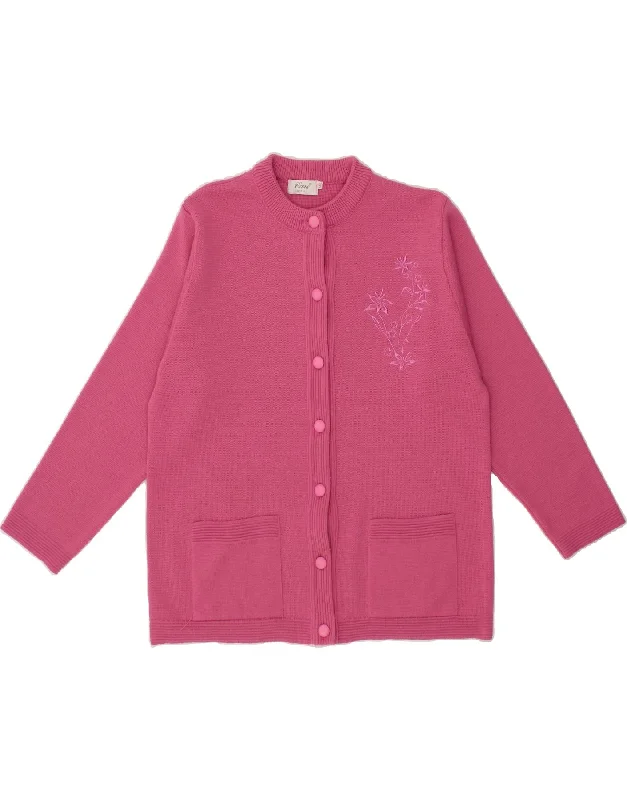 VINTAGE Womens Cardigan Sweater UK 14 Medium Pink Floral Acrylic Cardigan Knitwear Sweater VINTAGE Womens Cardigan Sweater UK 14 Medium Pink Floral Acrylic Cardigan Knitwear Sweater