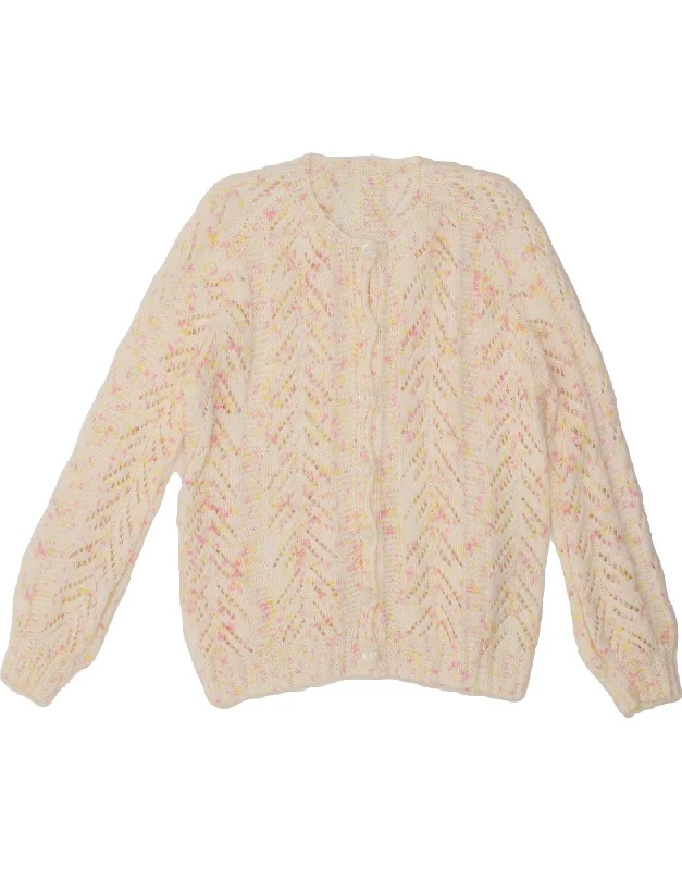 VINTAGE Womens Cardigan Sweater UK 14 Medium White Flecked Elasticated Padded Insulated VINTAGE Womens Cardigan Sweater UK 14 Medium White Flecked Elasticated Padded Insulated