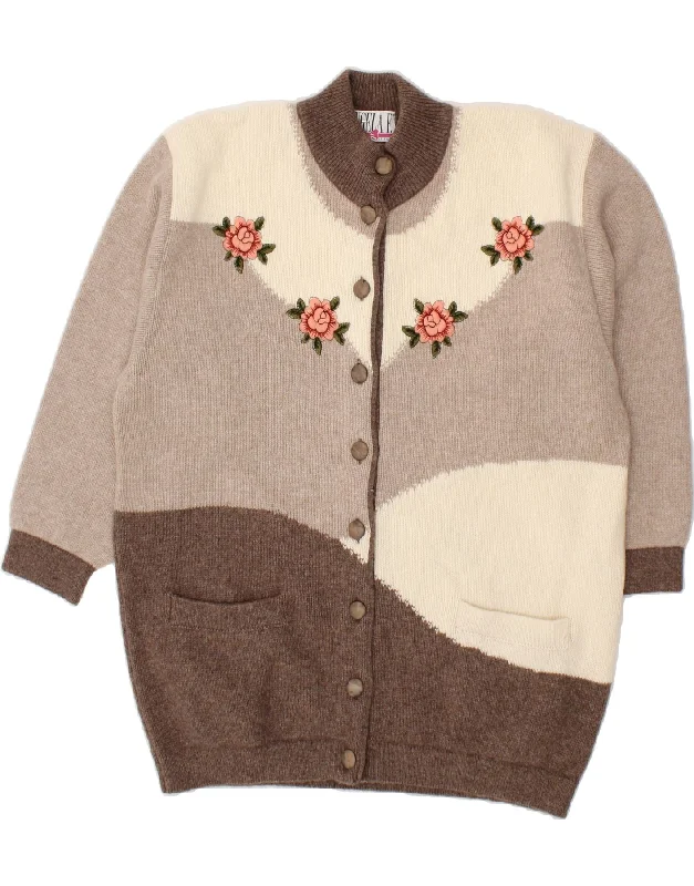 VINTAGE Womens Cardigan Sweater UK 16 Large Beige Colourblock