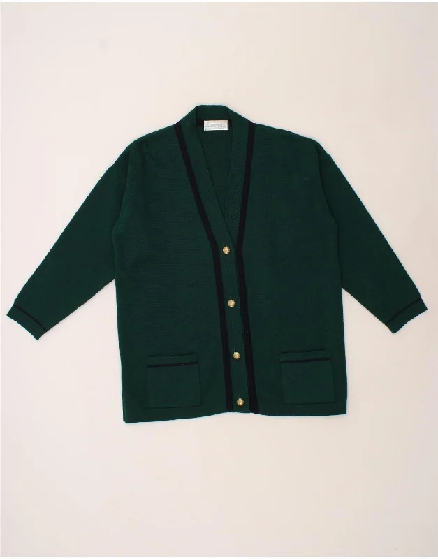 VINTAGE Womens Cardigan Sweater UK 16 Large Green Wool Print Jacquard Patchwork