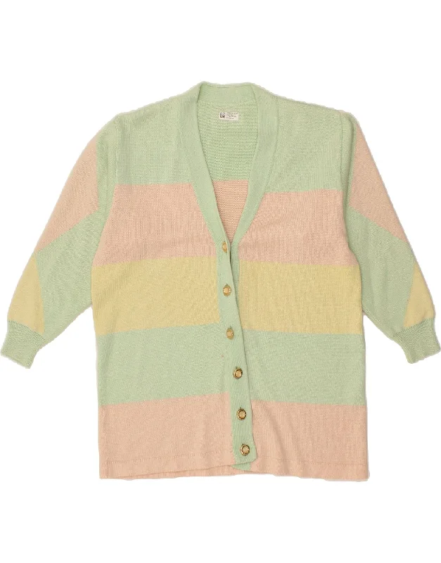 VINTAGE Womens Cardigan Sweater UK 16 Large Multicoloured Colourblock Wool Fabric Cashmere Fabric Tweed Fabric VINTAGE Womens Cardigan Sweater UK 16 Large Multicoloured Colourblock Wool Fabric Cashmere Fabric Tweed Fabric