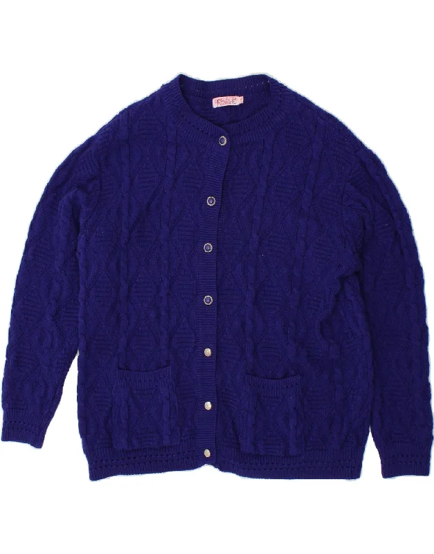 VINTAGE Womens Cardigan Sweater UK 16 Large Navy Blue Polyester Chenille Fabric Brocade Fabric Lace Fabric VINTAGE Womens Cardigan Sweater UK 16 Large Navy Blue Polyester Chenille Fabric Brocade Fabric Lace Fabric