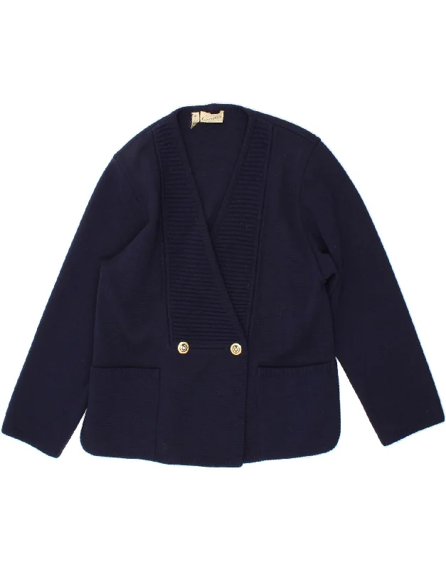 VINTAGE Womens Cardigan Sweater UK 16 Large Navy Blue Virgin Wool Hooded Cardigan Collared Cardigan Shawl Collar VINTAGE Womens Cardigan Sweater UK 16 Large Navy Blue Virgin Wool Hooded Cardigan Collared Cardigan Shawl Collar