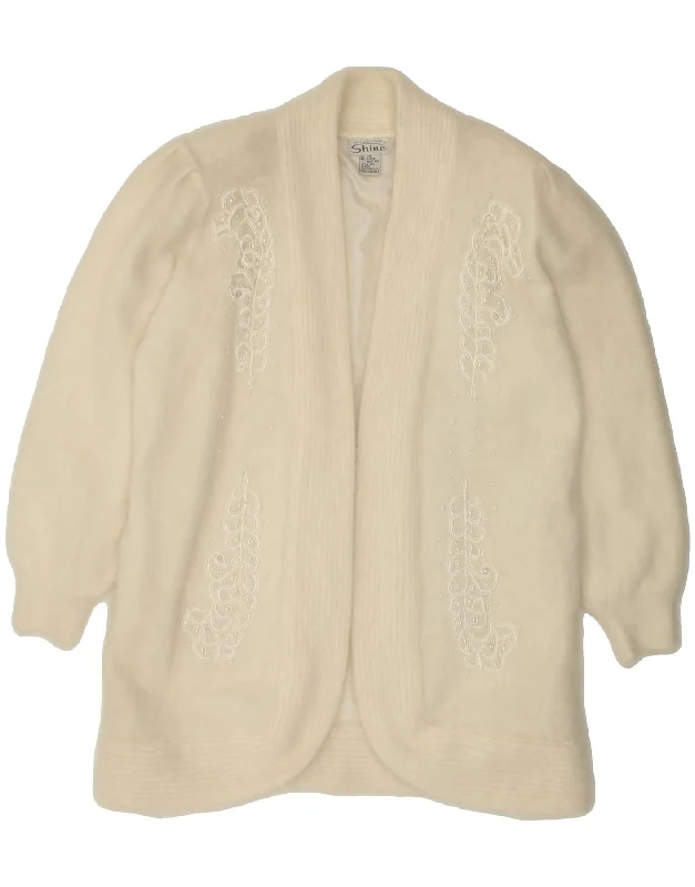 VINTAGE Womens Cardigan Sweater UK 16 Large Off White Floral Angora Long Cardigan Short Cardigan Medium Cardigan