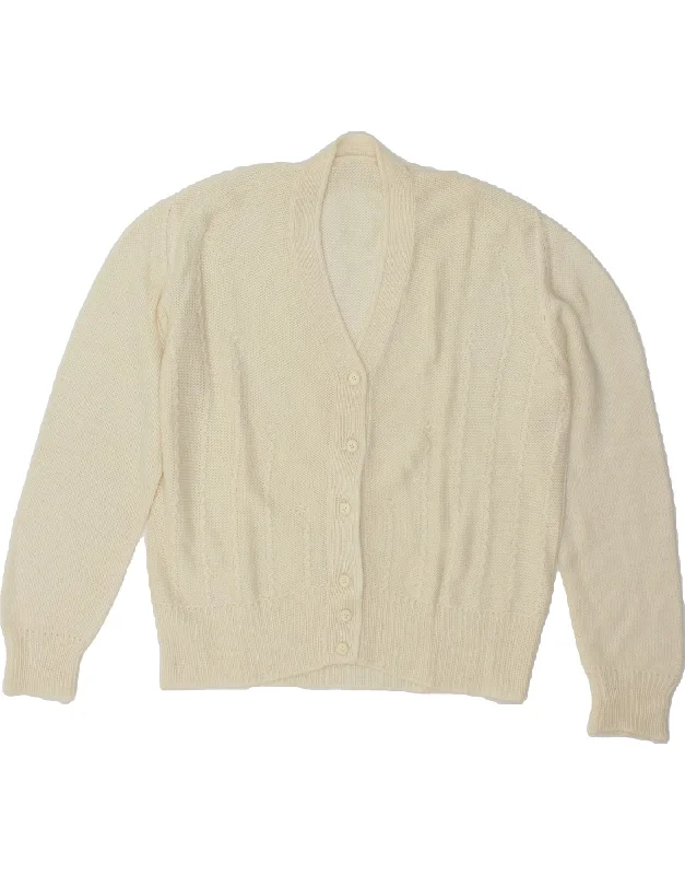 VINTAGE Womens Cardigan Sweater UK 16 Large White Satin Blend Silk Blend Wool Blend