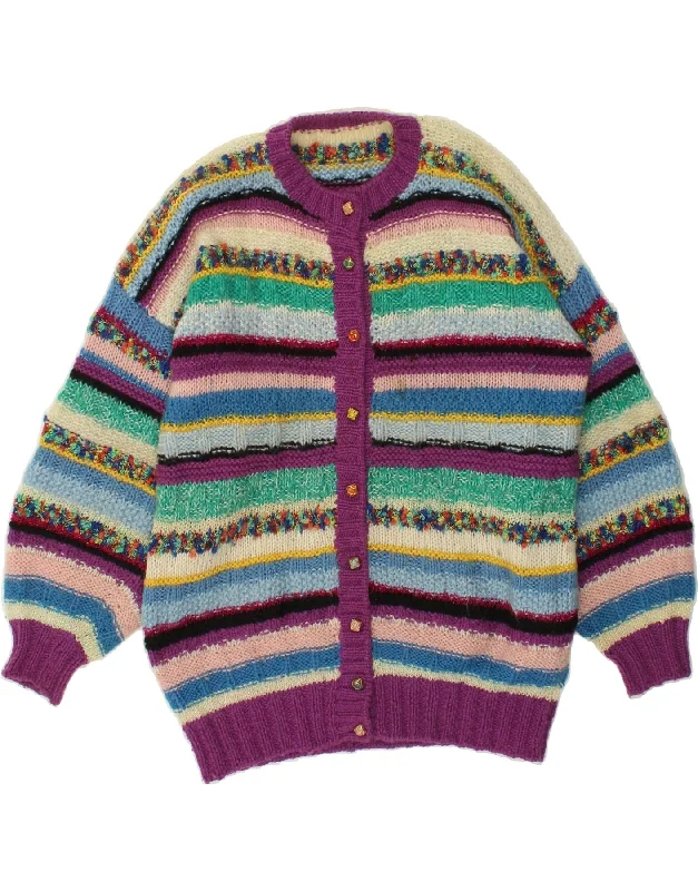 VINTAGE Womens Cardigan Sweater UK 18 XL Multicoloured Striped Elasticated Padded Insulated VINTAGE Womens Cardigan Sweater UK 18 XL Multicoloured Striped Elasticated Padded Insulated