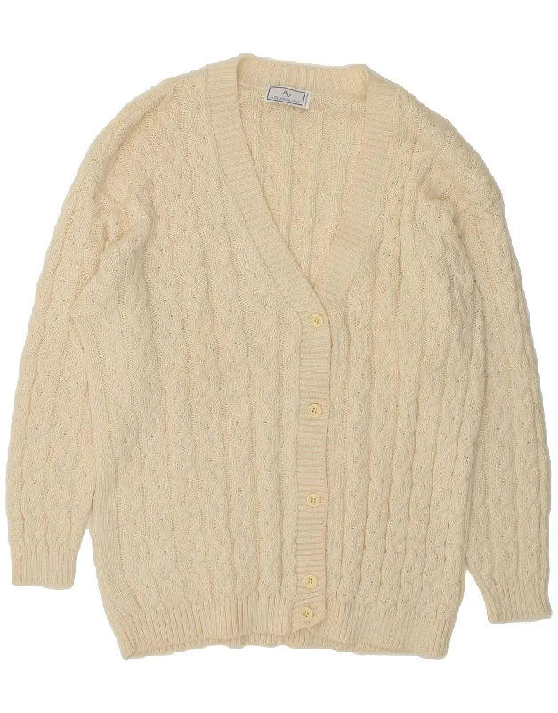 VINTAGE Womens Cardigan Sweater UK 22 3XL Off White Wool Oversized Loose Flowy