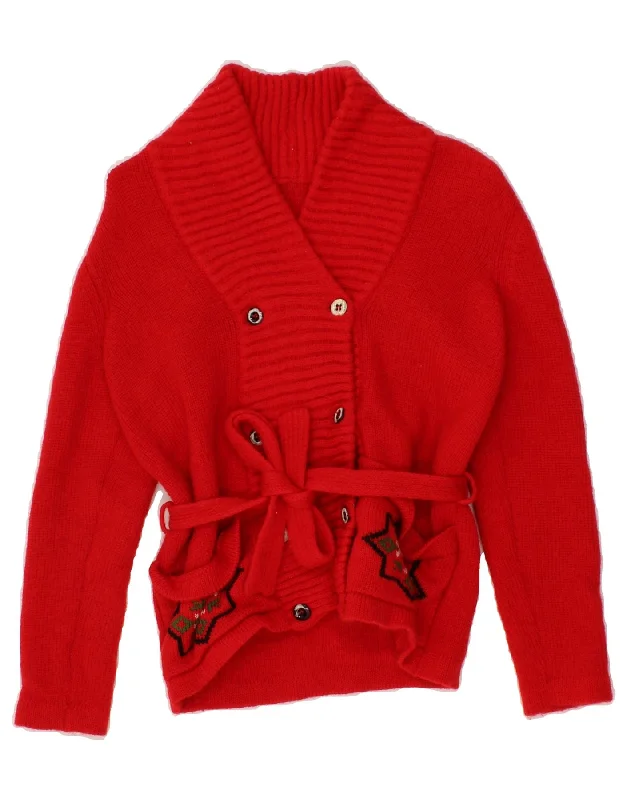 VINTAGE Womens Cardigan Sweater UK 8 Small Red Fair Isle Patchwork Embroidered Appliqued VINTAGE Womens Cardigan Sweater UK 8 Small Red Fair Isle Patchwork Embroidered Appliqued