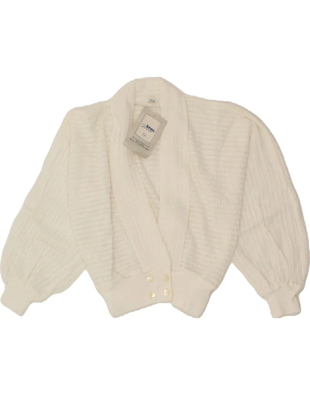 VINTAGE Womens Crop Cardigan Sweater IT 46 Large White Velvet Chenille Corduroy