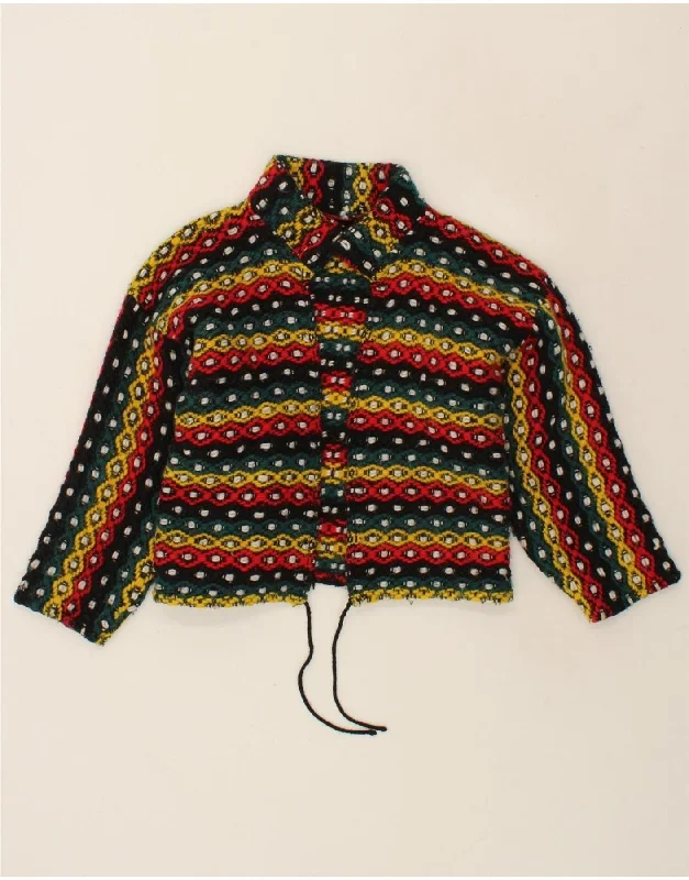 VINTAGE Womens Crop Cardigan Sweater UK 14 Medium Multicoloured Striped Rayon Fabric Velvet Fabric Corduroy Fabric VINTAGE Womens Crop Cardigan Sweater UK 14 Medium Multicoloured Striped Rayon Fabric Velvet Fabric Corduroy Fabric