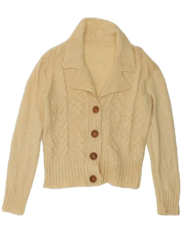 VINTAGE Womens Crop Cardigan Sweater UK 14 Medium Off White Fleece Cardigan Nylon Polyester VINTAGE Womens Crop Cardigan Sweater UK 14 Medium Off White Fleece Cardigan Nylon Polyester