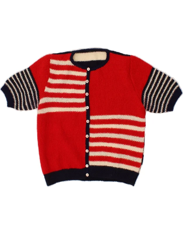 VINTAGE Womens Crop Short Sleeve Cardigan Sweater UK 10 Small Red Nylon Fabric Polyester Fabric Spandex Fabric VINTAGE Womens Crop Short Sleeve Cardigan Sweater UK 10 Small Red Nylon Fabric Polyester Fabric Spandex Fabric