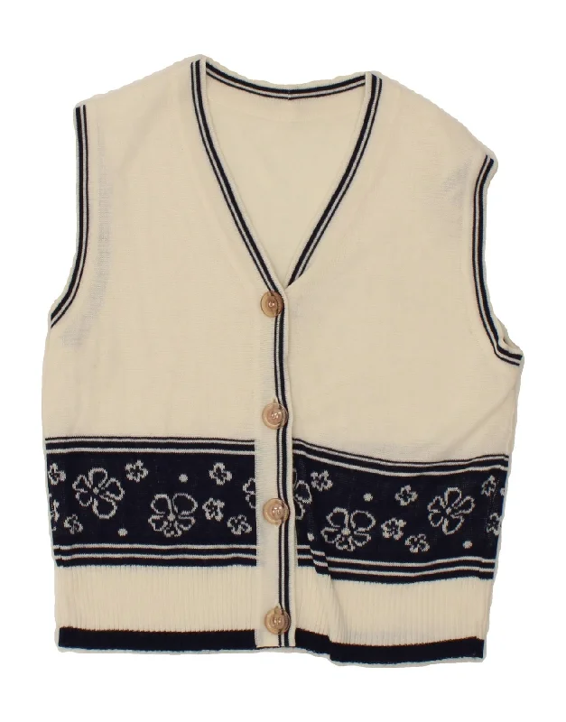 VINTAGE Womens Crop Sleeveless Cardigan Sweater UK 12 Medium Off White Spandex Rayon Corduroy VINTAGE Womens Crop Sleeveless Cardigan Sweater UK 12 Medium Off White Spandex Rayon Corduroy