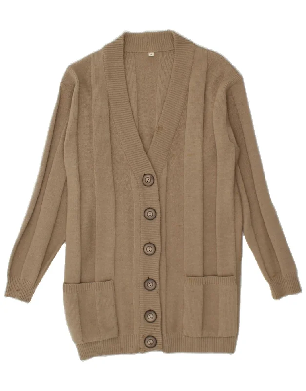 VINTAGE Womens Longline Cardigan Sweater UK 14 Medium Brown Lambswool Mesh Fabric Canvas Fabric Denim Fabric VINTAGE Womens Longline Cardigan Sweater UK 14 Medium Brown Lambswool Mesh Fabric Canvas Fabric Denim Fabric