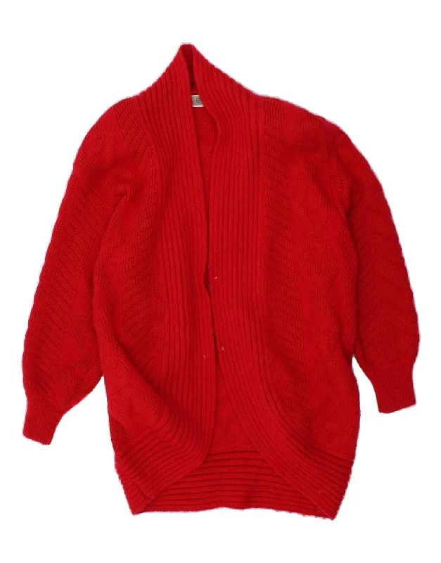 VINTAGE Womens Longline Cardigan Sweater UK 14 Medium Red Acrylic Herringbone Houndstooth Plaid VINTAGE Womens Longline Cardigan Sweater UK 14 Medium Red Acrylic Herringbone Houndstooth Plaid