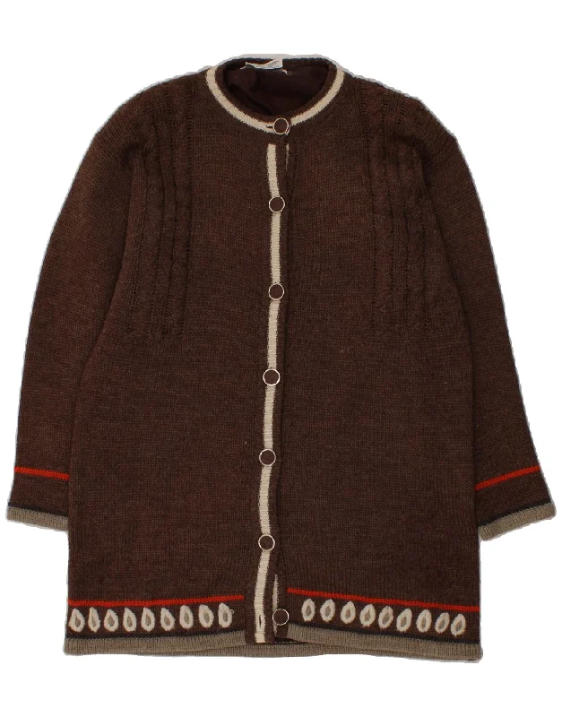 VINTAGE Womens Longline Cardigan Sweater UK 16 Large Brown Fair Isle